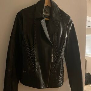 Affliction Black Leather Jacket with Eyelet Detail